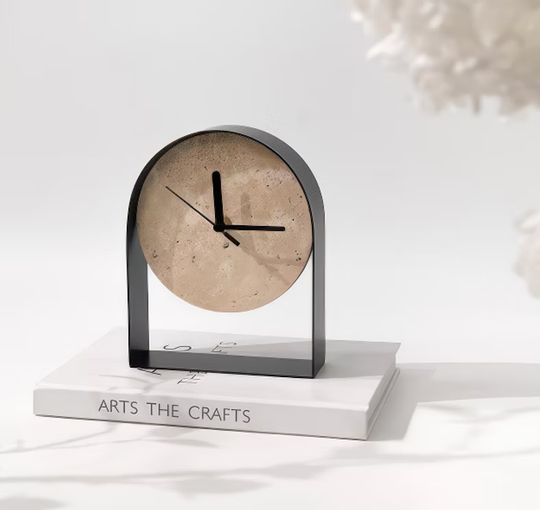 Modern Travertine Silent Desktop Clock