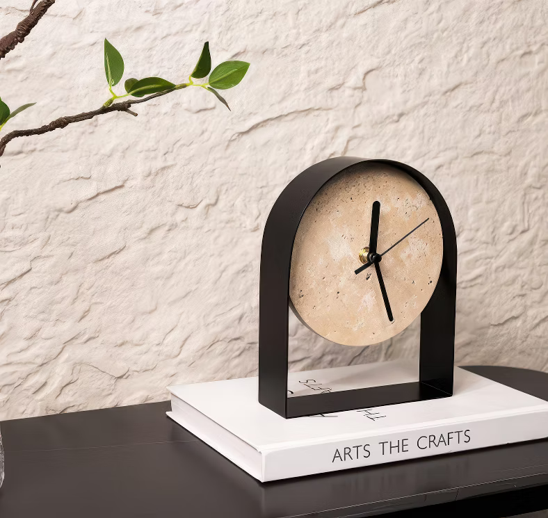 Modern Travertine Silent Desktop Clock