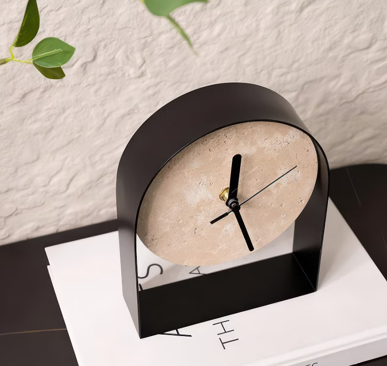 Modern Travertine Silent Desktop Clock