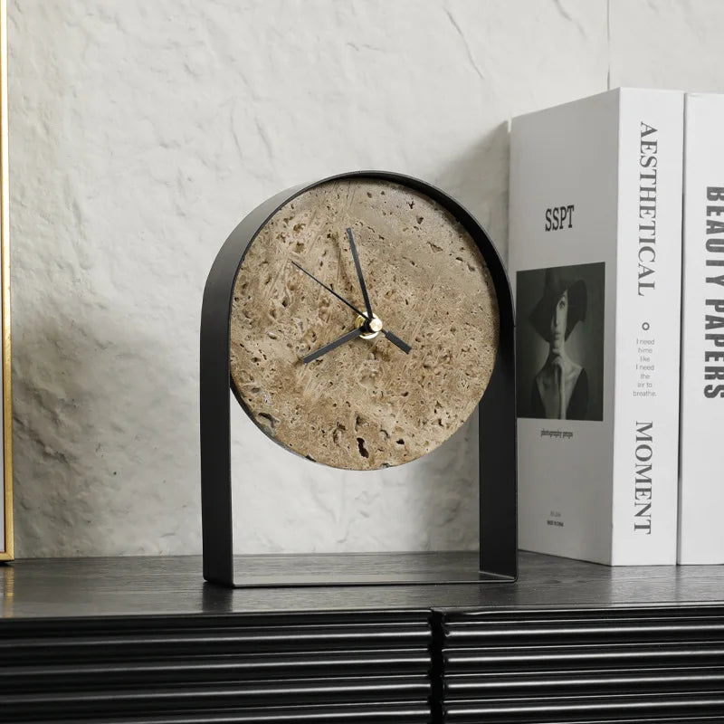 Modern Travertine Silent Desktop Clock