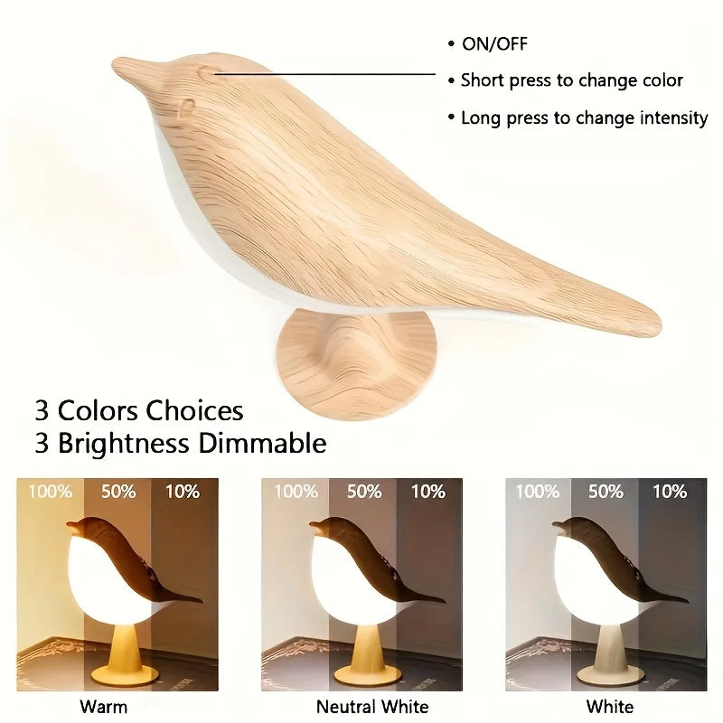 USB Rechargeable Dimmable LED Bird Night Light