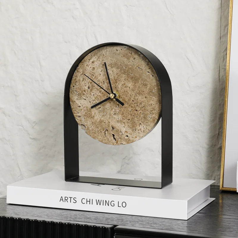 Modern Travertine Silent Desktop Clock