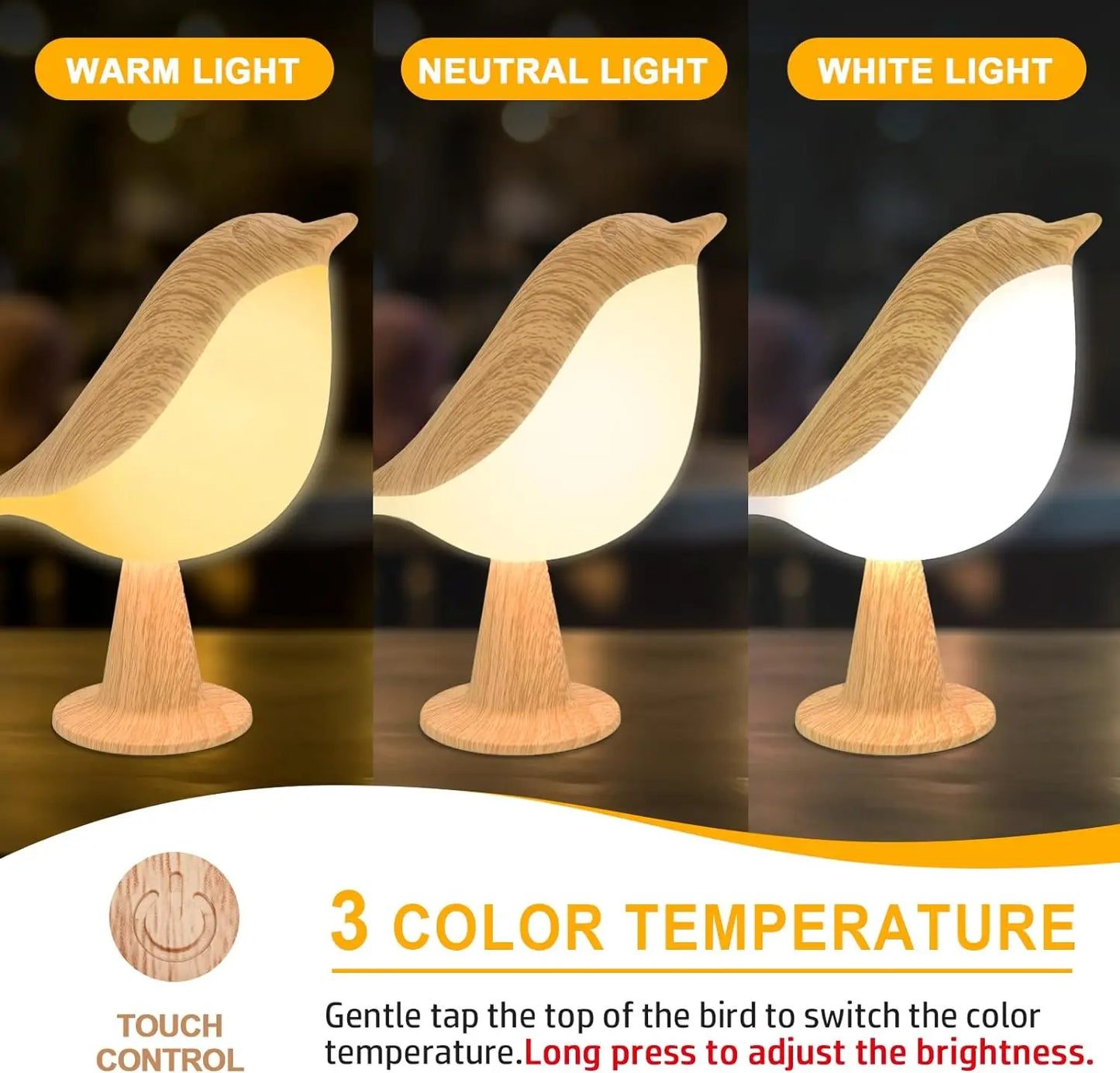 USB Rechargeable Dimmable LED Bird Night Light