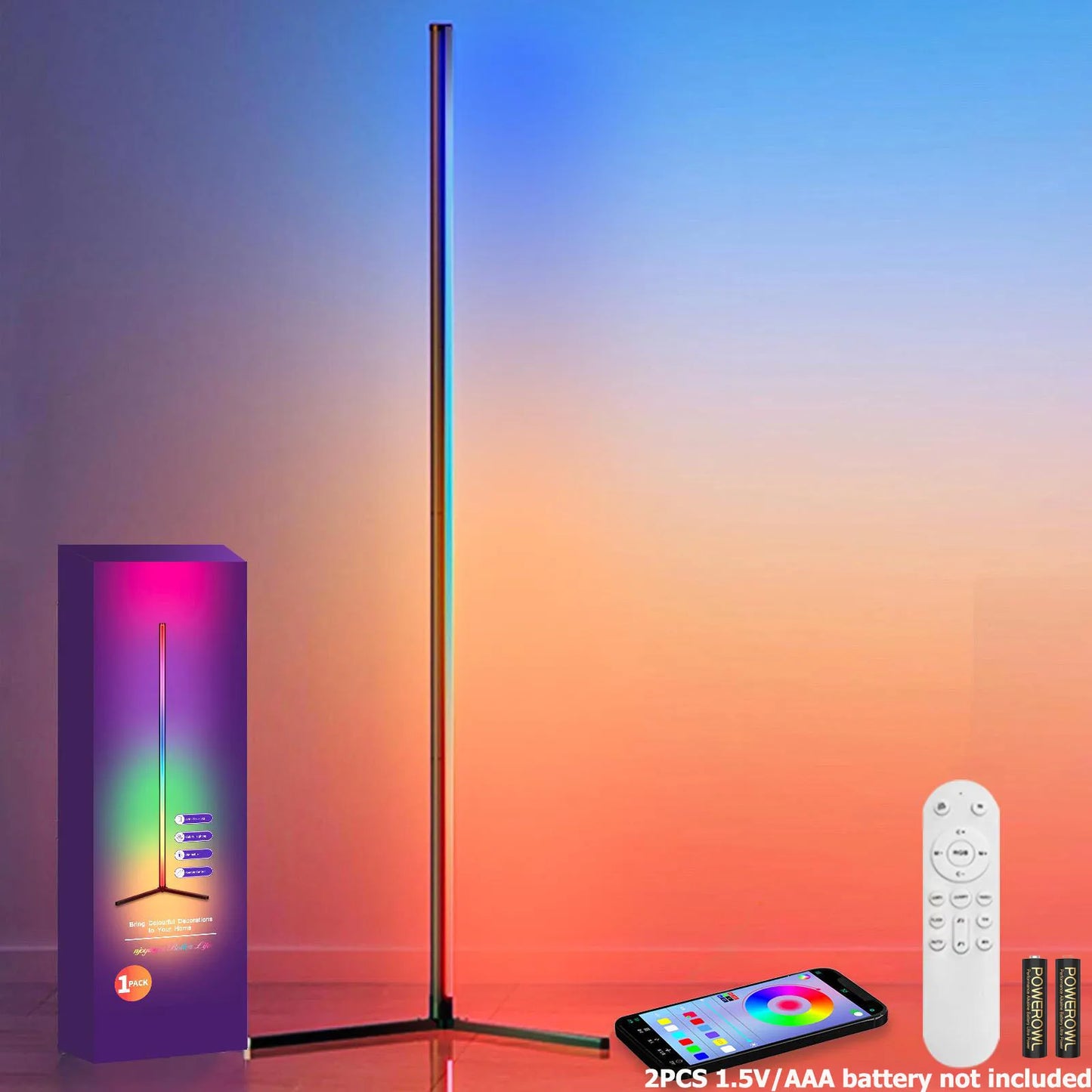Smart App Controlled RGB LED Corner Floor Lamp