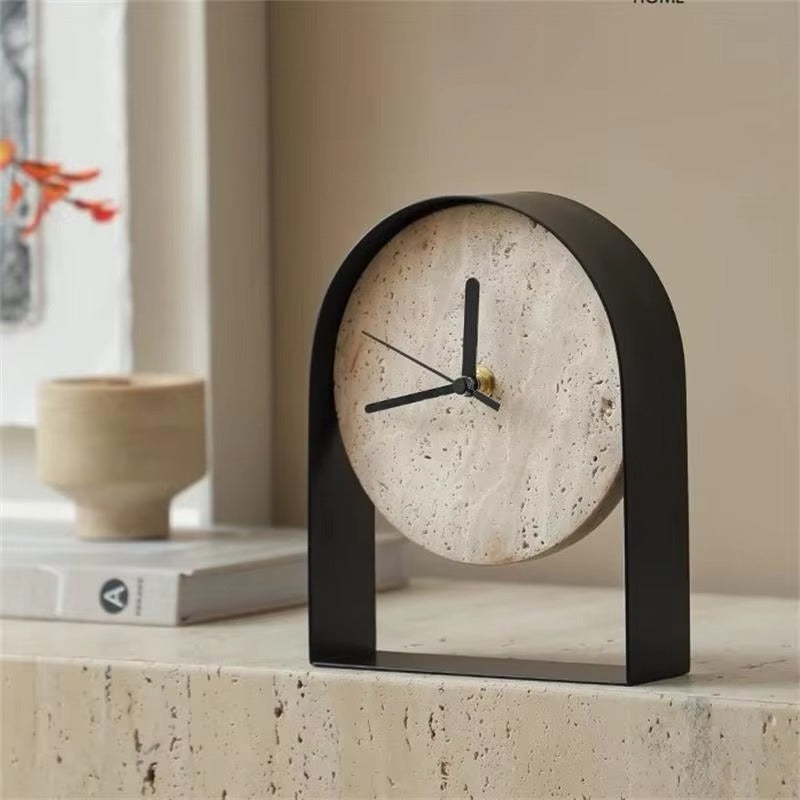 Modern Travertine Silent Desktop Clock