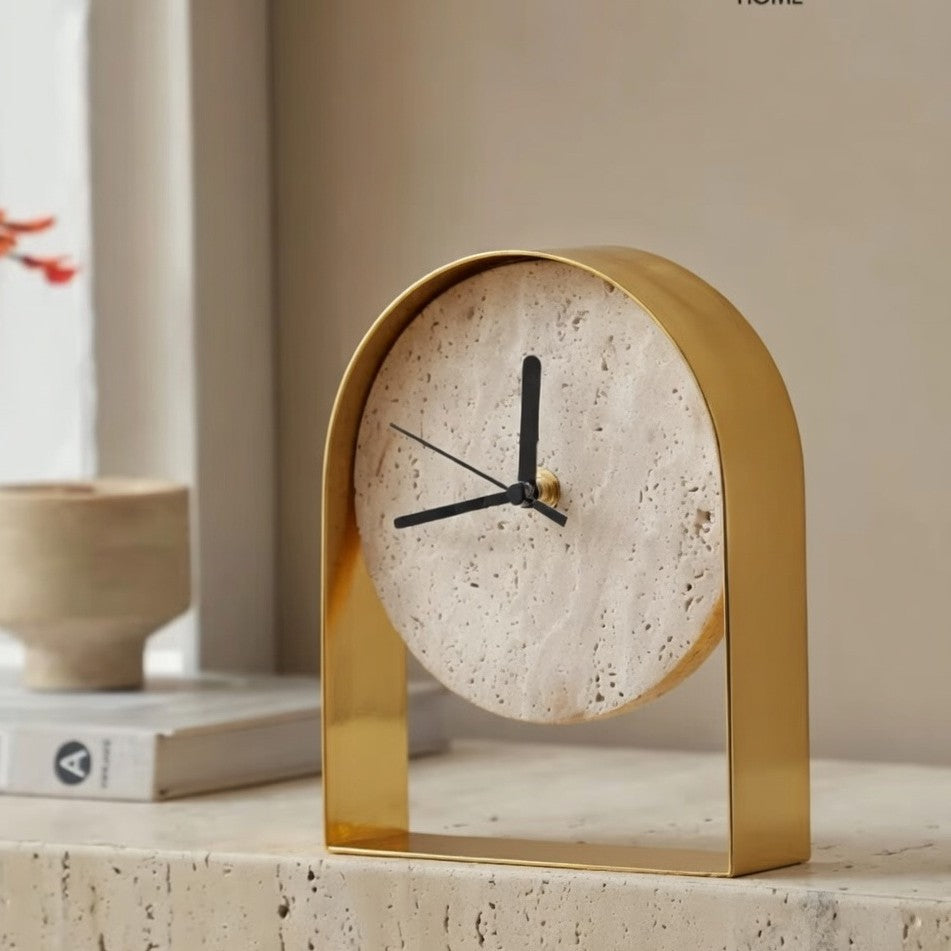 Modern Travertine Silent Desktop Clock